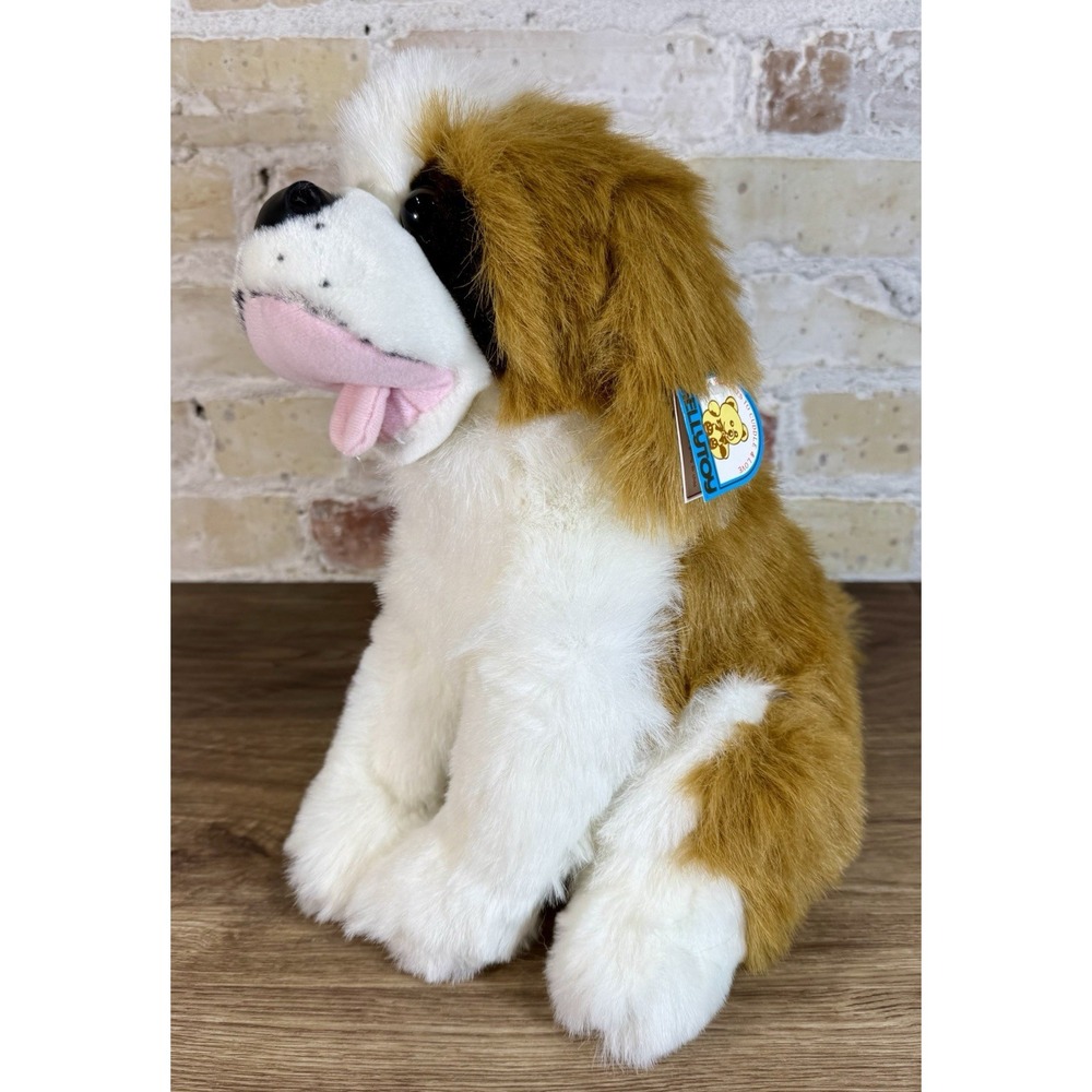 Kellytoy St Bernard Plush 14" Vintage Dog Stuffed Animal Brown White Tongue Out